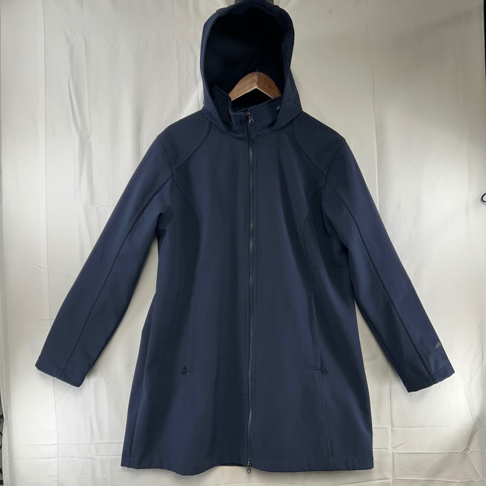 Eddie Bauer Softshell Parka Women XL Navy Blue Hooded Fleece Lined Jacket
